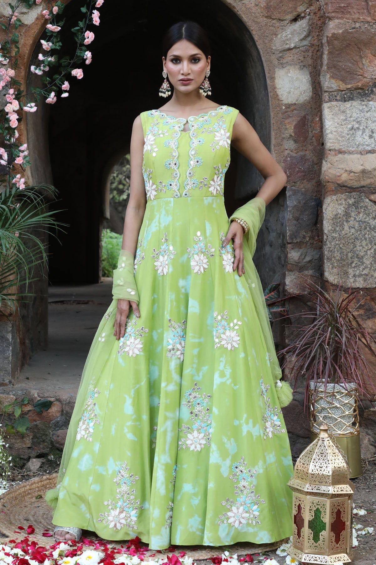 Buy Green Beads Work Anarkali Set by Nitisha Kashyap for women online at ScrollnShops